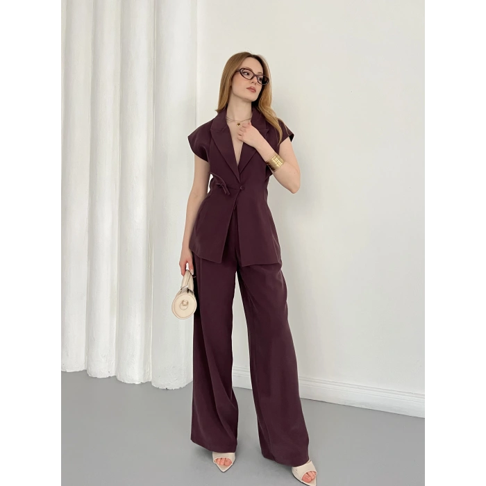 Tasarım Yelek Pantolon Takım Mürdüm