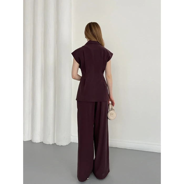 Tasarım Yelek Pantolon Takım Mürdüm