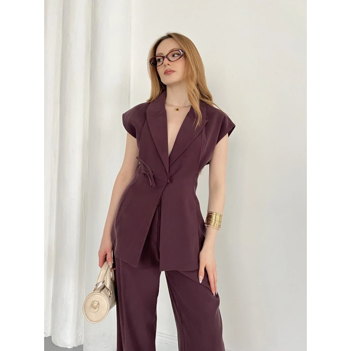 Tasarım Yelek Pantolon Takım Mürdüm