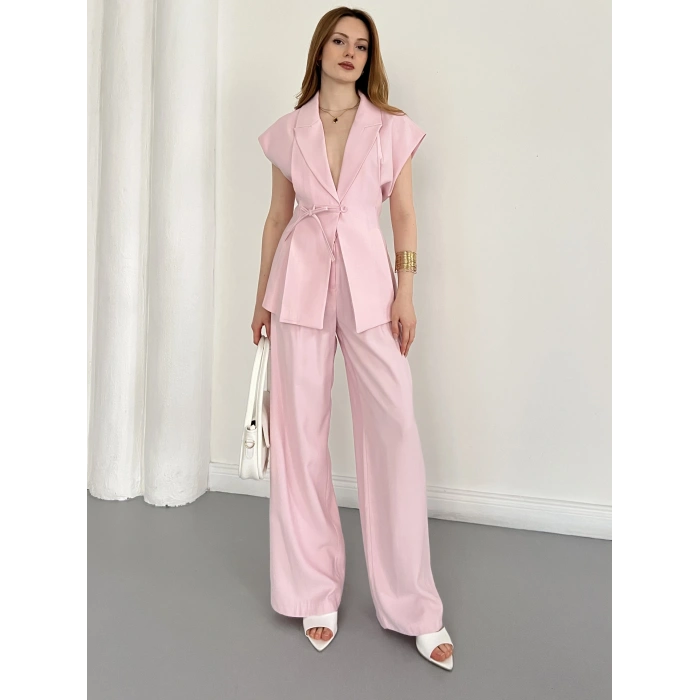Tasarım Yelek Pantolon Takım Pembe