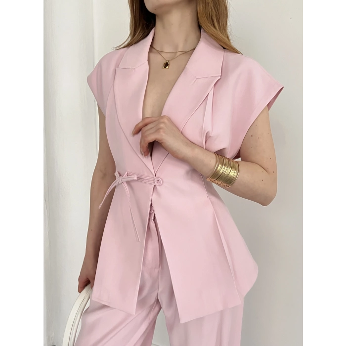 Tasarım Yelek Pantolon Takım Pembe