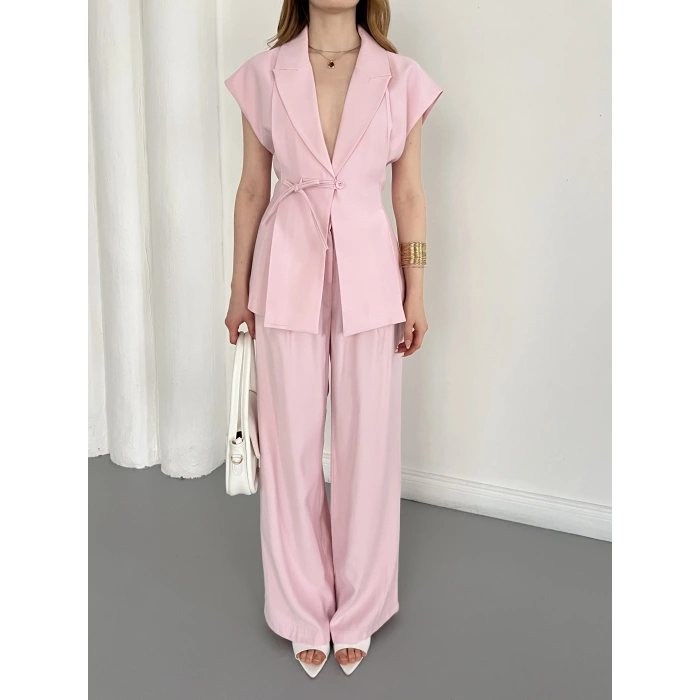 Tasarım Yelek Pantolon Takım Pembe