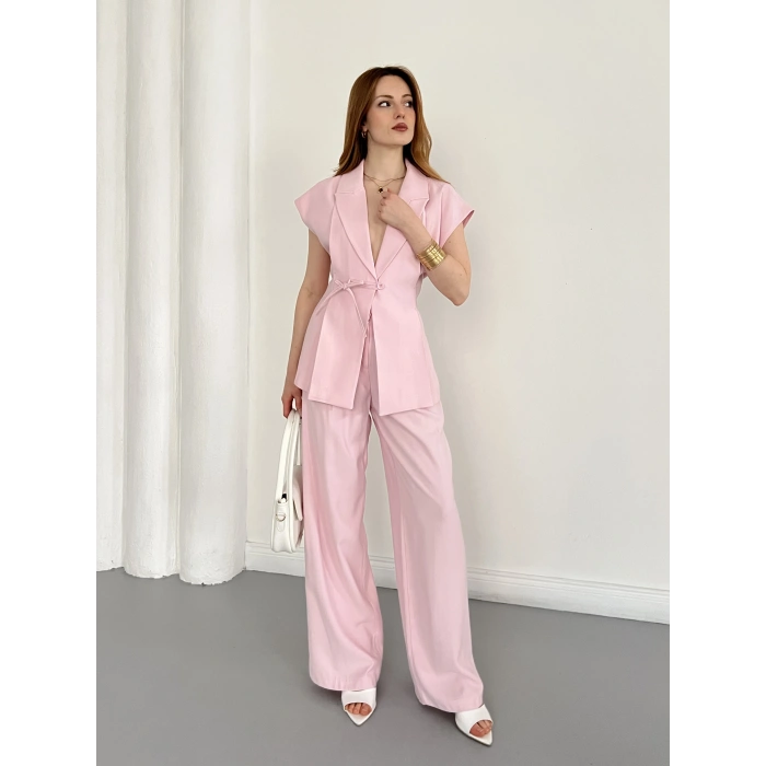 Tasarım Yelek Pantolon Takım Pembe