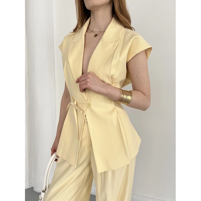 Tasarım Yelek Pantolon Takım Sarı