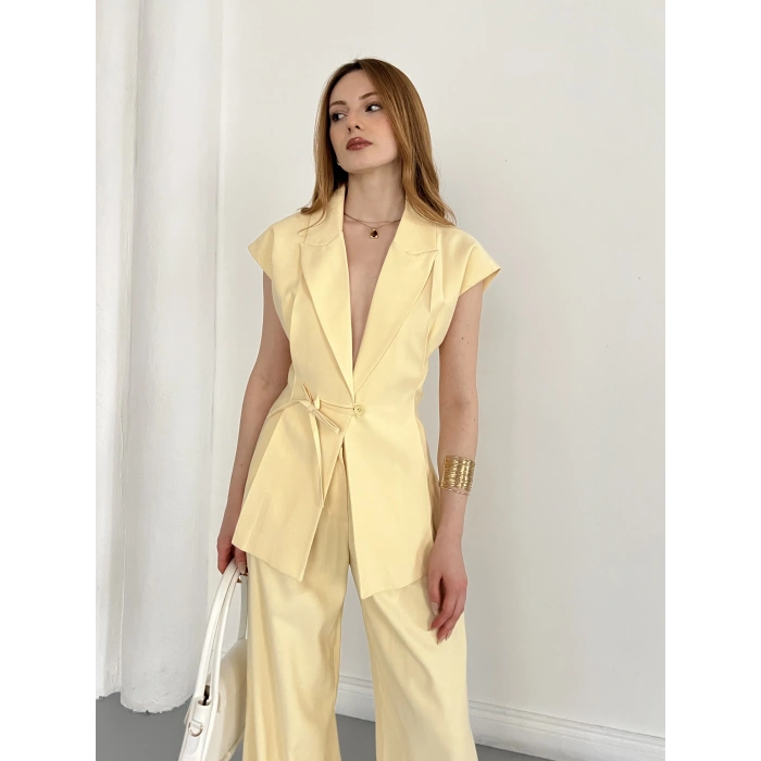 Tasarım Yelek Pantolon Takım Sarı