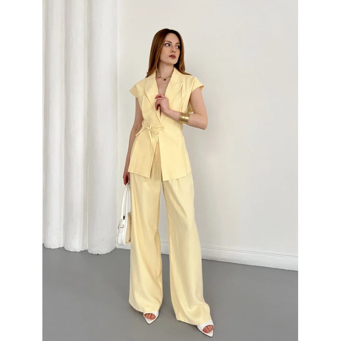 Tasarım Yelek Pantolon Takım Sarı