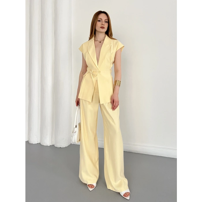 Tasarım Yelek Pantolon Takım Sarı