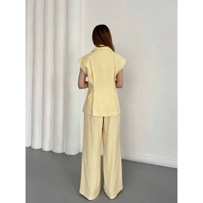 Tasarım Yelek Pantolon Takım Sarı