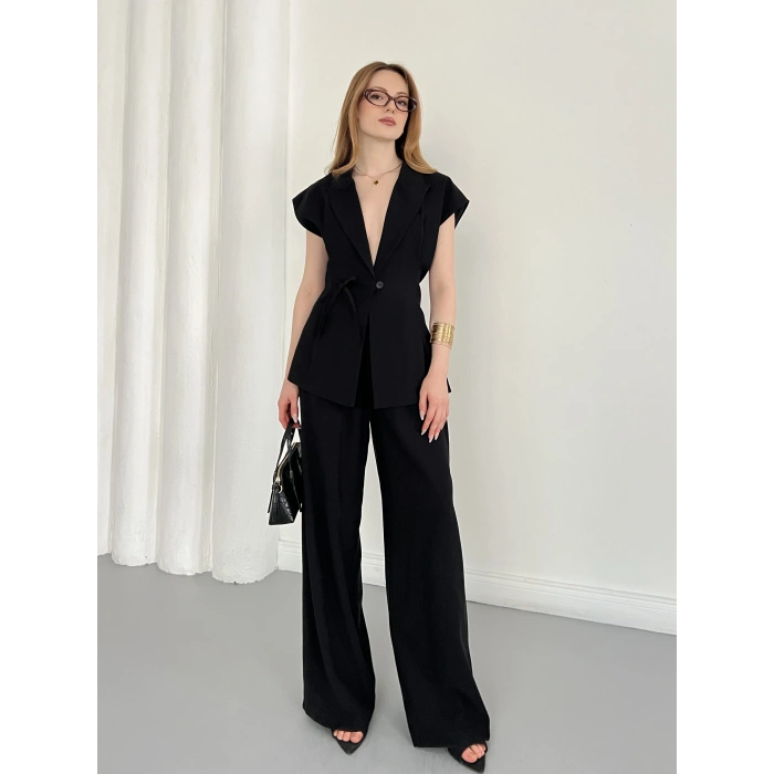 Tasarım Yelek Pantolon Takım Siyah