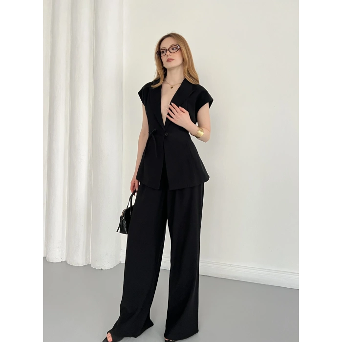 Tasarım Yelek Pantolon Takım Siyah