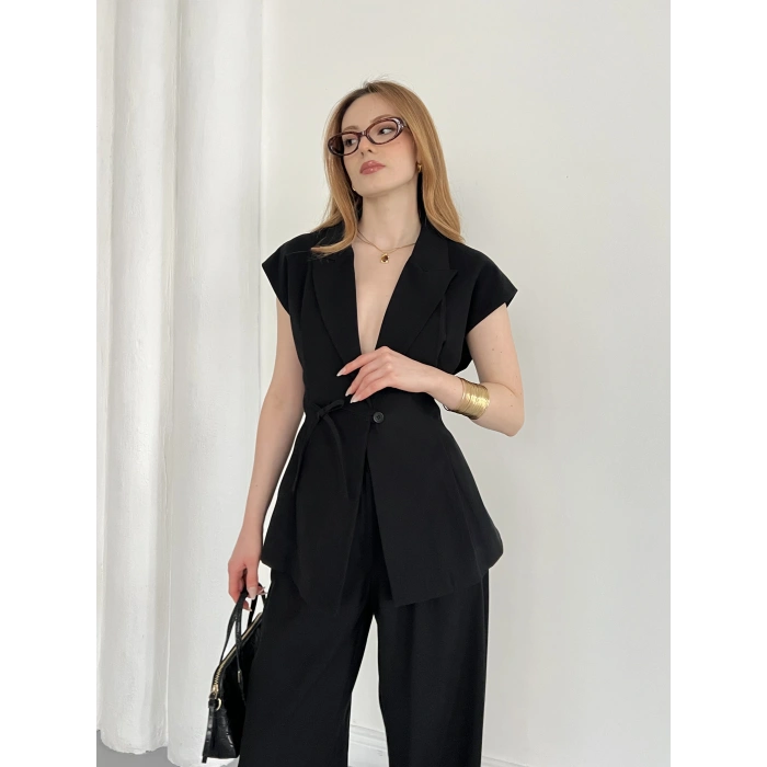 Tasarım Yelek Pantolon Takım Siyah