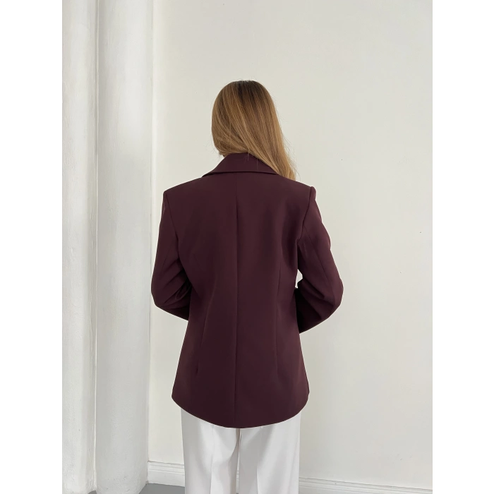 Kruvaze Yaka Tek Düğme Detaylı Tasarım Ceket Mürdüm