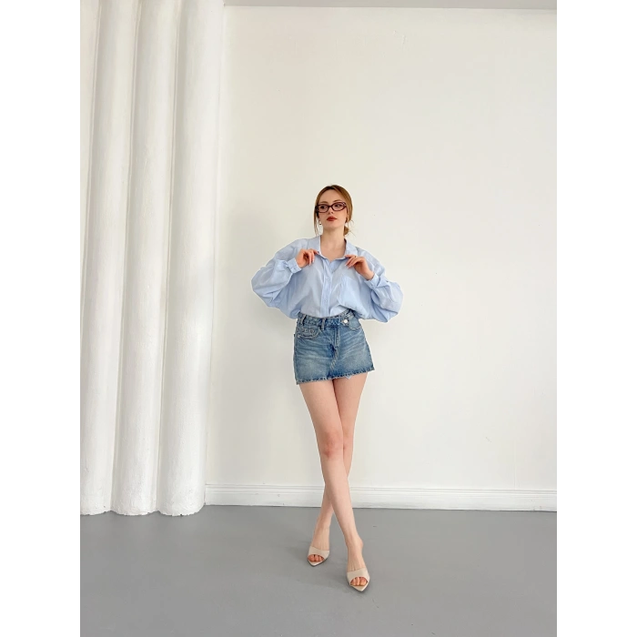 Cep Detaylı Oversize Salaş Crep Gömlek Bebemavisi