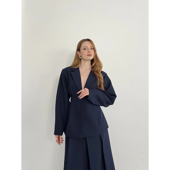 Kruvaze Yaka Ceket-Etek Takım Lacivert