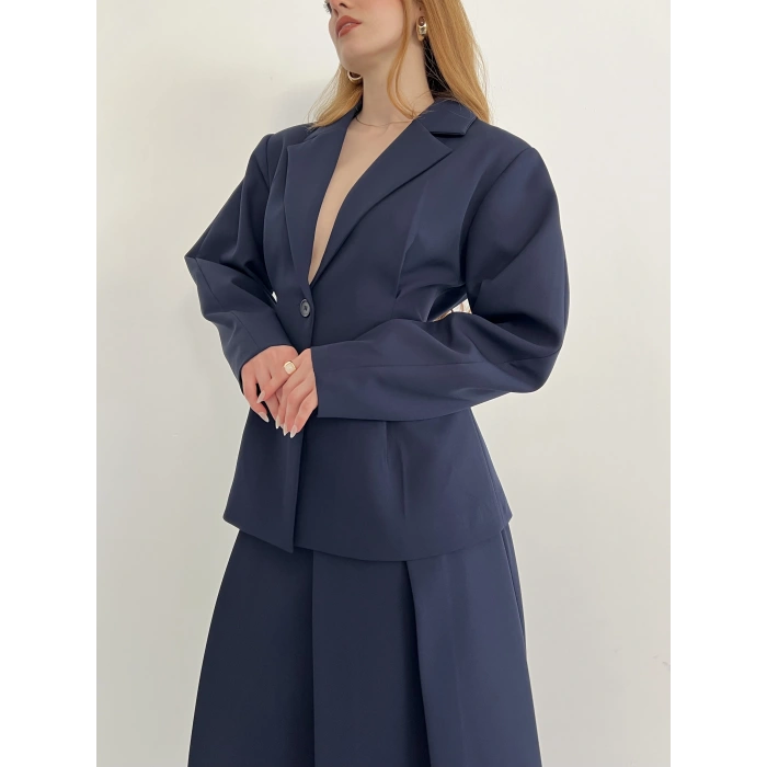 Kruvaze Yaka Ceket-Etek Takım Lacivert