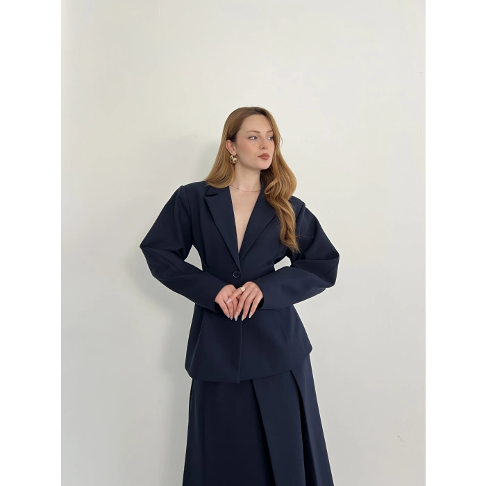 Kruvaze Yaka Ceket-Etek Takım Lacivert