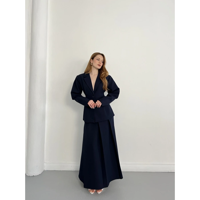 Kruvaze Yaka Ceket-Etek Takım Lacivert