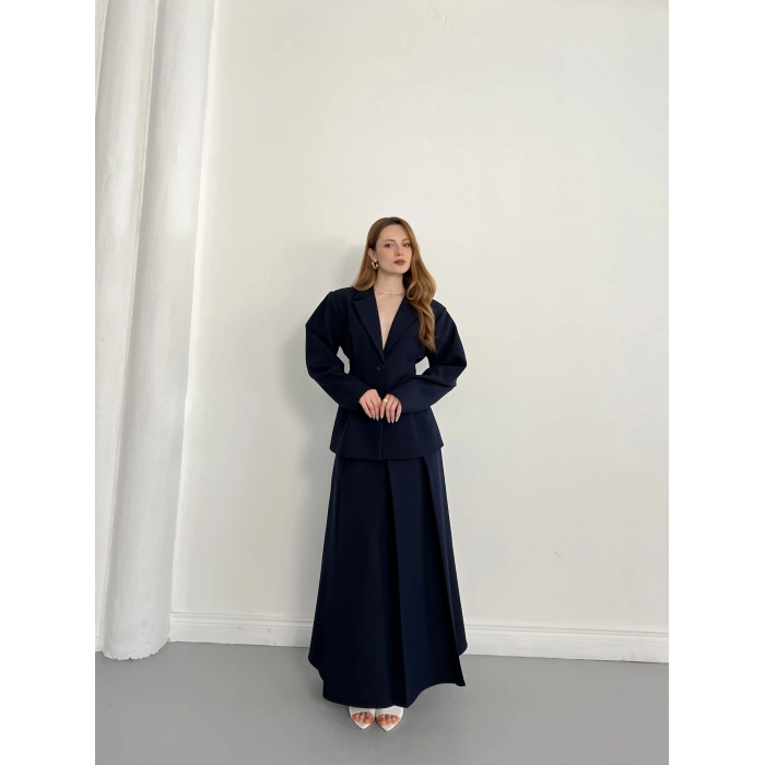 Kruvaze Yaka Ceket-Etek Takım Lacivert