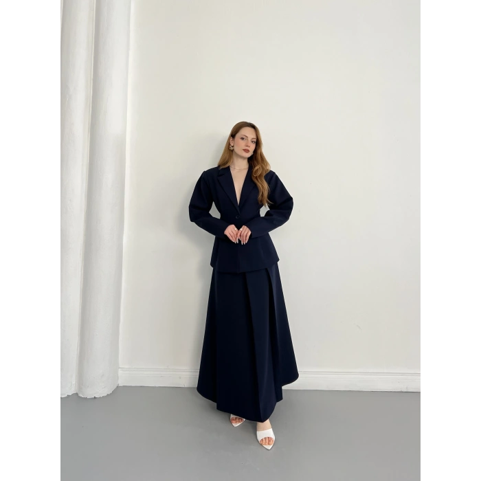 Kruvaze Yaka Ceket-Etek Takım Lacivert