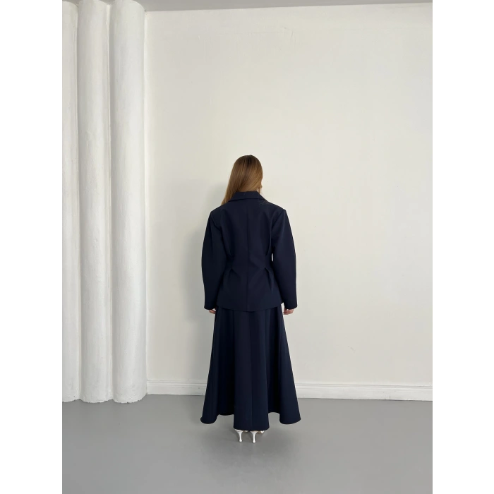 Kruvaze Yaka Ceket-Etek Takım Lacivert