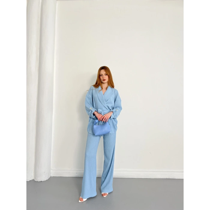 Bürümcük Bel Bağlamalı Kruvaze Yaka Tasarım Takım BebeMAvisi