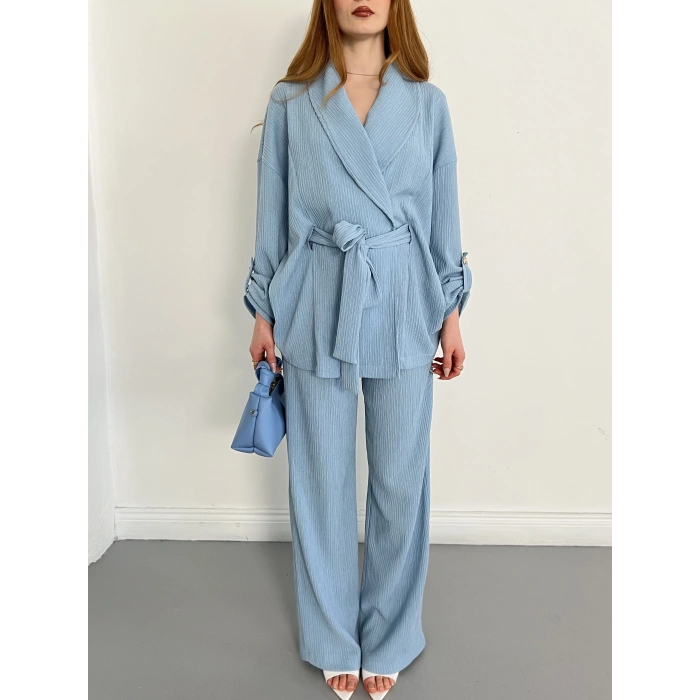 Bürümcük Bel Bağlamalı Kruvaze Yaka Tasarım Takım BebeMAvisi