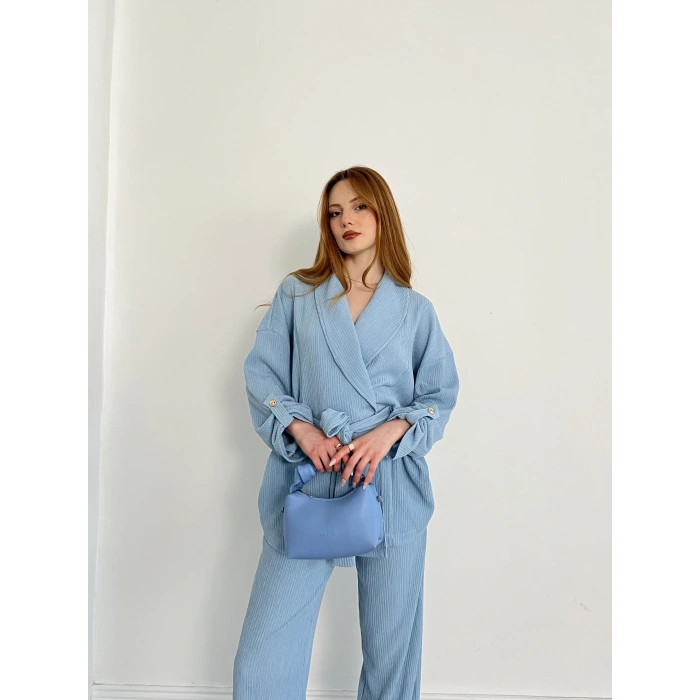 Bürümcük Bel Bağlamalı Kruvaze Yaka Tasarım Takım BebeMAvisi