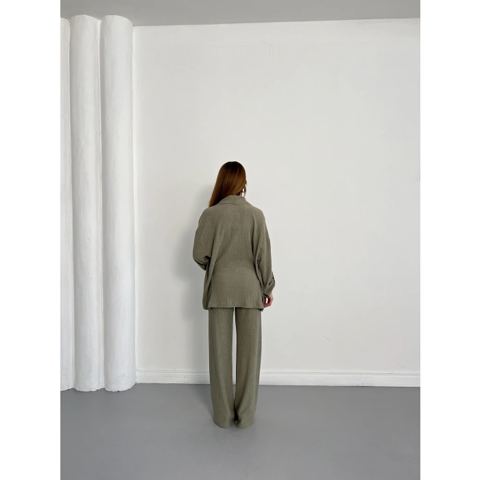 Bürümcük Bel Bağlamalı Kruvaze Yaka Tasarım Takım Haki