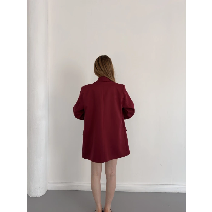 Astarı Desenli Blazer Ceket Bordo