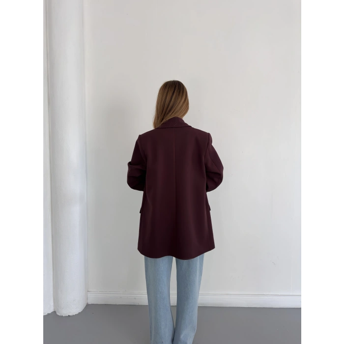 Astarı Desenli Blazer Ceket Mürdüm