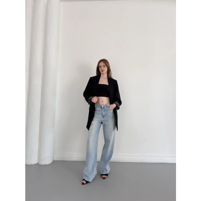 Astarı Desenli Blazer Ceket Siyah