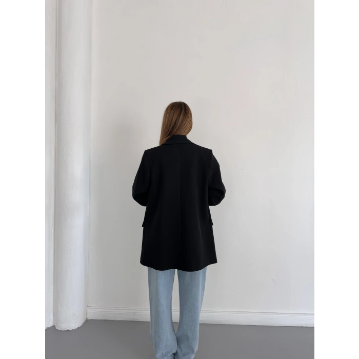 Astarı Desenli Blazer Ceket Siyah