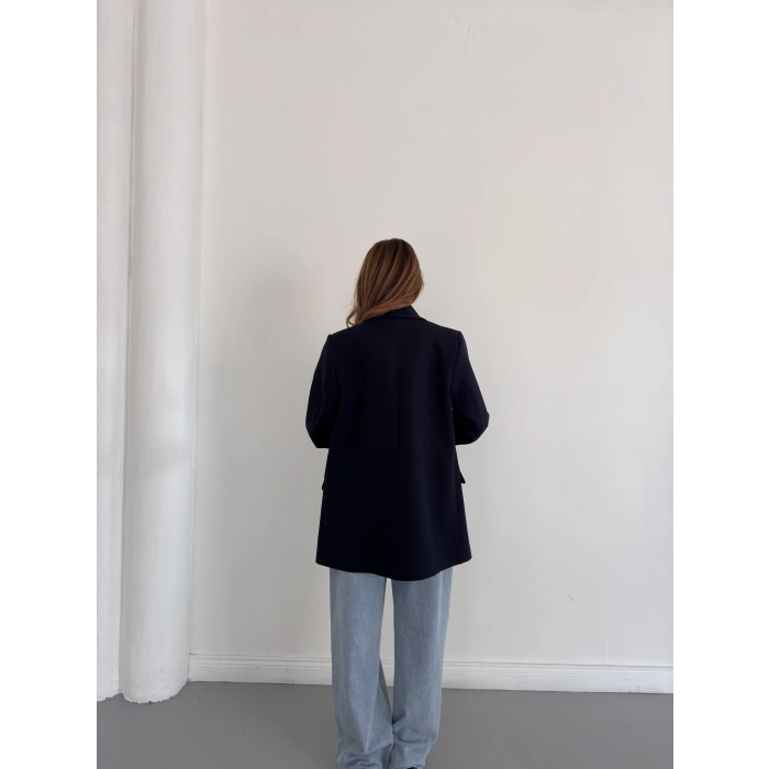 Astarı Desenli Blazer Ceket Lacivert