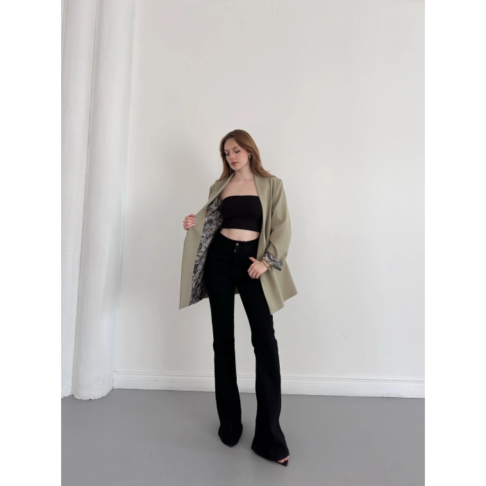 Astarı Desenli Blazer Ceket Haki