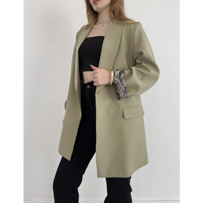 Astarı Desenli Blazer Ceket Haki