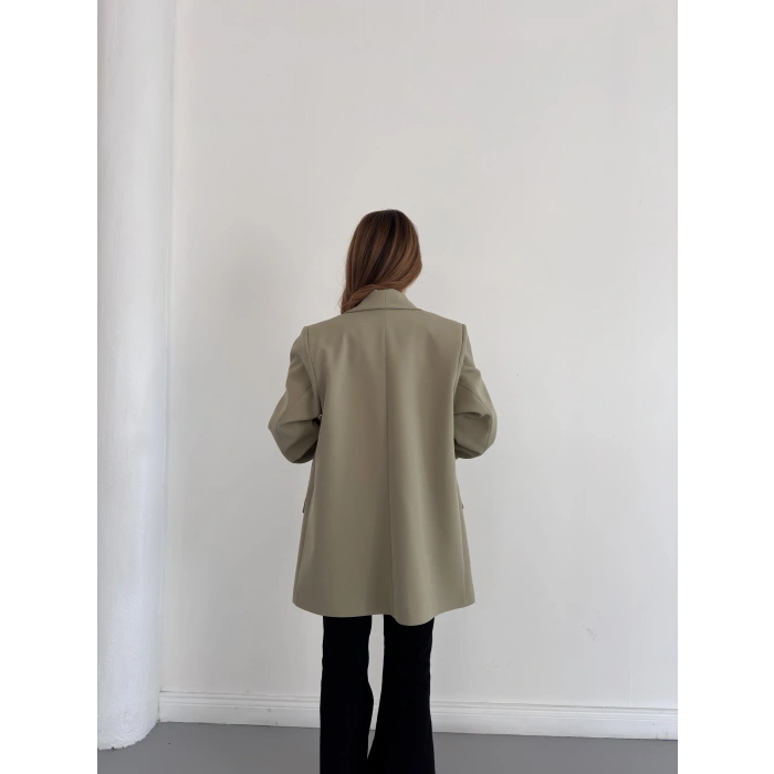 Astarı Desenli Blazer Ceket Haki