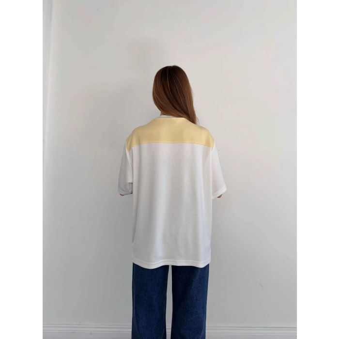Omuzdan Bağlama Detaylı Oversize Tişört Sarı