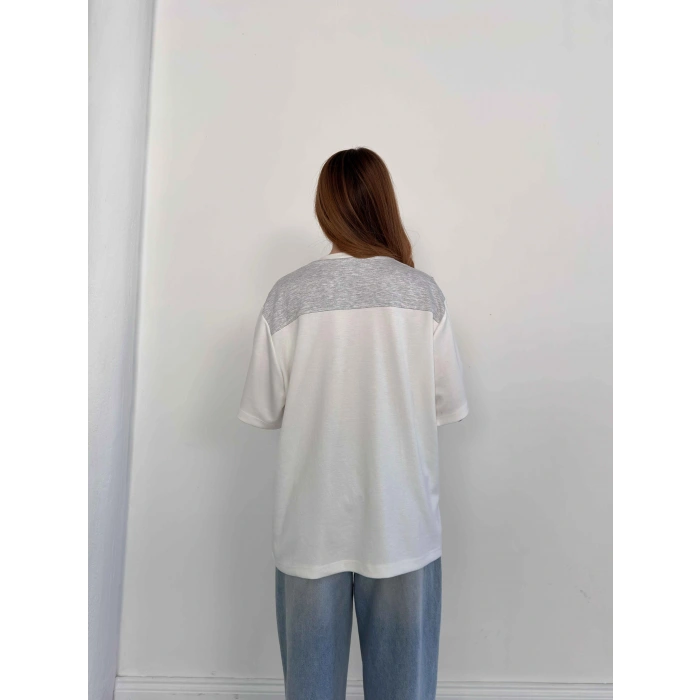 Omuzdan Bağlama Detaylı Oversize Tişört Gri