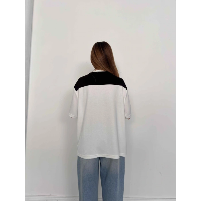 Omuzdan Bağlama Detaylı Oversize Tişört Siyah