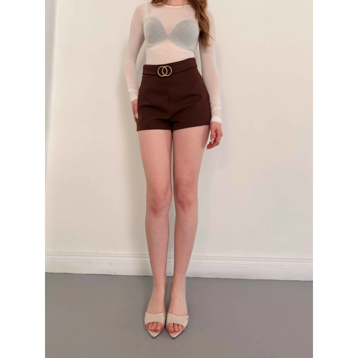 Kemer Detaylı Şort Kahve