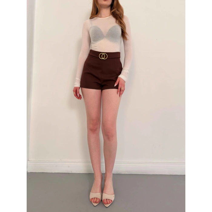 Kemer Detaylı Şort Kahve
