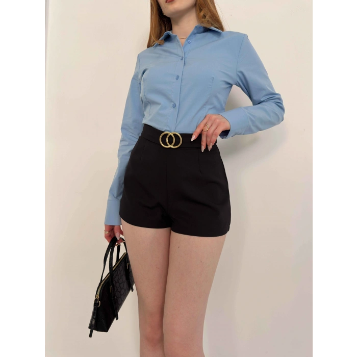 Kemer Detaylı Şort Siyah