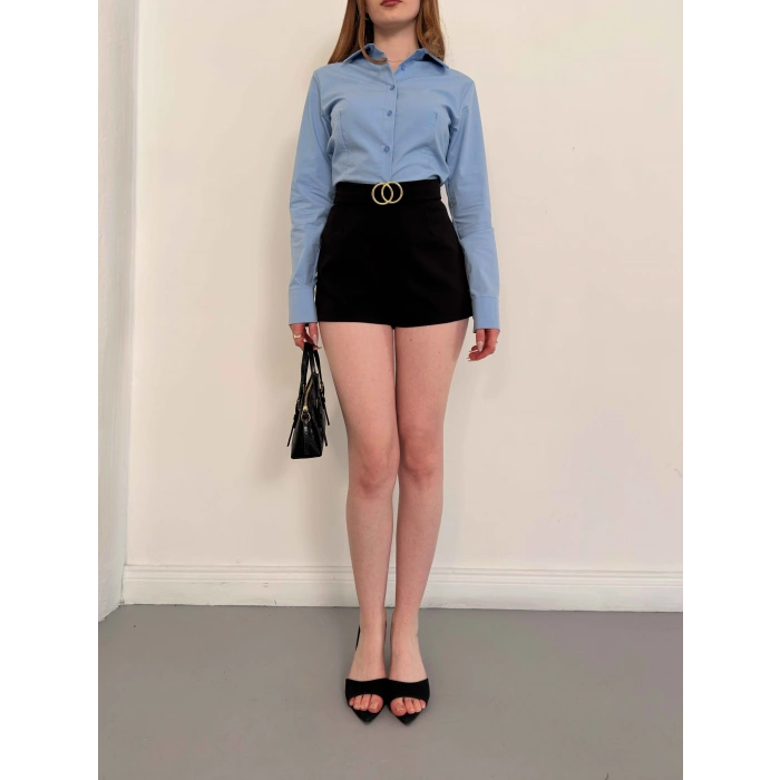 Kemer Detaylı Şort Siyah