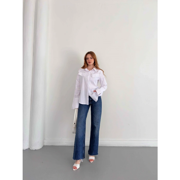 Poplin Kol Detaylı Gömlek Beyaz