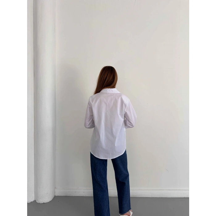 Poplin Kol Detaylı Gömlek Beyaz