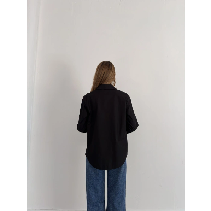 Poplin Kol Detaylı Gömlek Siyah