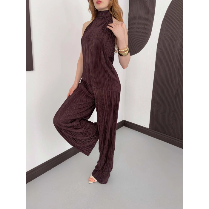 Piliseli Sırt Detaylı İkili Takım Kahve