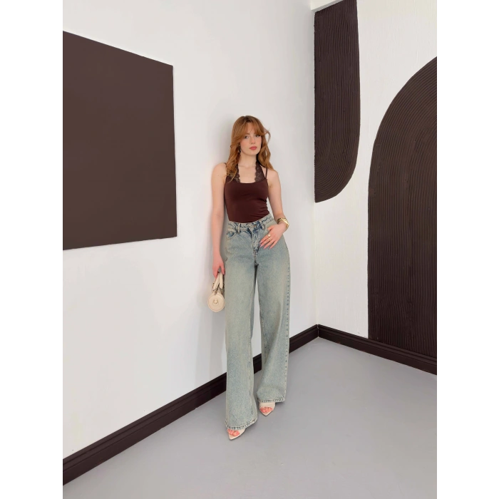 Dantel Detaylı Boyundan Bağlamalı Zıbın Kahve