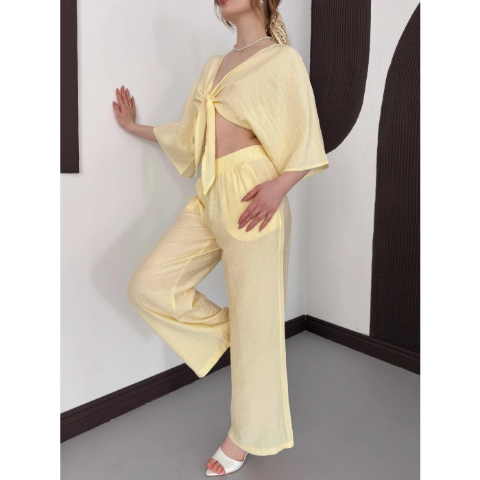 Keten Önden Bağlama Detaylı İkili Takım Sarı