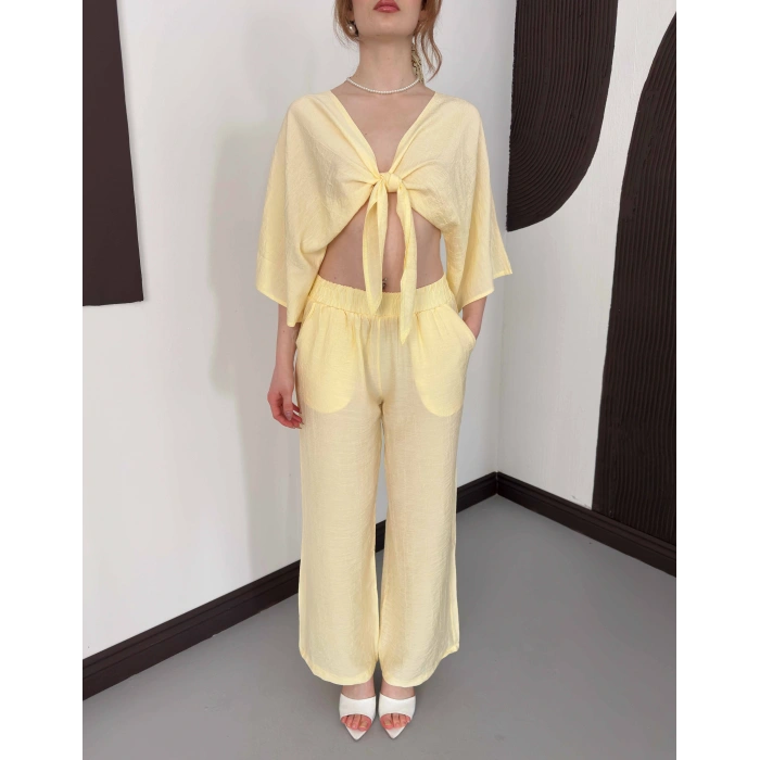 Keten Önden Bağlama Detaylı İkili Takım Sarı